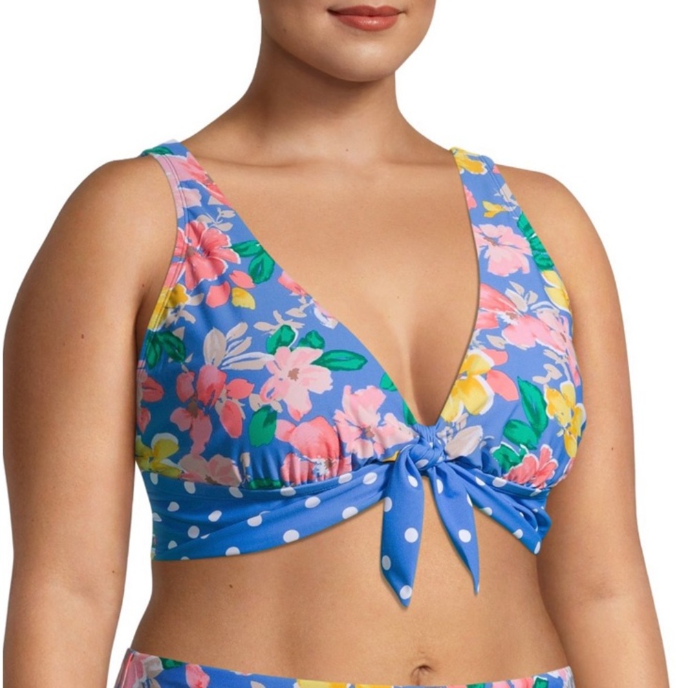 Time & Tru Women’s Blue Floral Triangle Swim Top Plus Size NEW